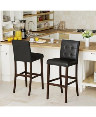 PVC Leather Bar Stools Set of Two with Solid Wood Legs