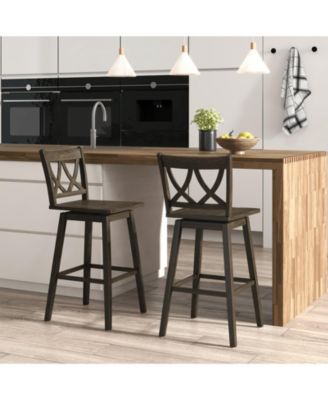 Wooden Bar Stools Set of Two with Solid Wood Frame