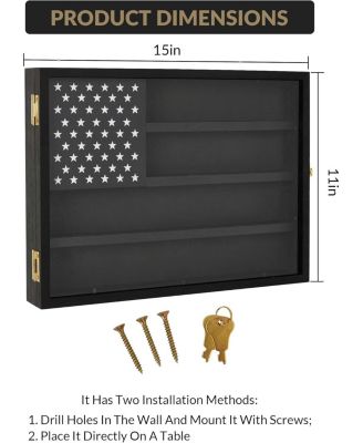 Challenge Coin Display Case,4-Row Wooden Challenge Coin Holder Display with Double-Groove Shelves,Lock&Acrylic Door for Military Medals, Casino