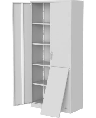 Secure Metal Storage Cabinet  71"    4 Adjustable Shelves, Double Lockable Doors, Adjustable Feet  Steel Utility Filing