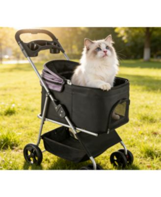 Zeus and Ruta Foldable 4 Wheels Cat Stroller with Detachable Carrier Up To 35lbs for Indoor Outdoor Use