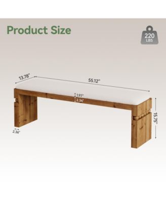 55.1" Wide Upholstered Bench, Solid Wood Bedroom Bench with Boucle Cushion, Modern Entryway Bench