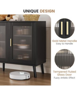 Sideboard Buffet Cabinet Set of 2, 48"  Buffet Cabinetwith Ribbed Glass Doors, Modern  Dining Room Sideboard for Kitchen and Dining