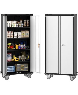 Metal Storage Cabinet 72" H with Wheels, Steel Tool Cabinet with Lock and 4 Adjustable Shelves and Lockable Rolling,Storage Organization