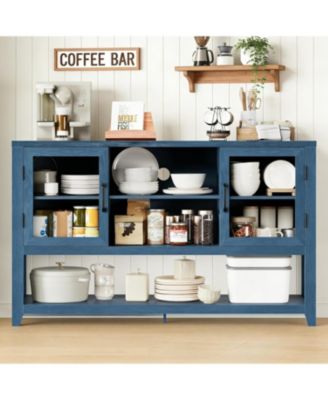 53" Kitchen Buffet Sideboard Cabinet with Glass Doors and 3 Shelves, Modern Storage Cabinet for Living Room and Entryway