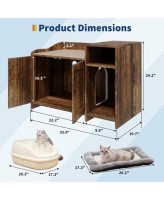 Wooden Cat Litter Box Enclosure with Storage Shelf & Barn Door, Hidden Indoor Cat House End Table