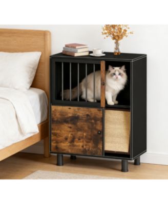 Zeus and Ruta Cat Feeding Station with Scratching Board Locker Storage Vintage Design