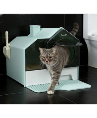 Zeus and Ruta Hooded Cat Litter Box with Odor Control, Easy Clean Pull-Out Drawer, Litter Mat, Handle and Scoop