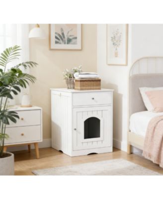 Wooden Cat Enclosure with Litter Box, Drawer, Side Table, Pet Crate, and Nightstand Home