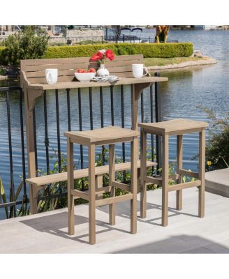 3-Piece Balcony Bar Set with Bottom Shelf Table and 2 Stools