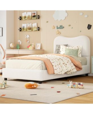 Boucle Upholstered Cloud Bed Frame with Headboard and Slat Support