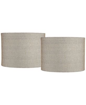 Set of 2 Drum Print Lamp Shades Weave Medium 15" Top x 15" Bottom x 10" High Spider Harp and Finial Fitting