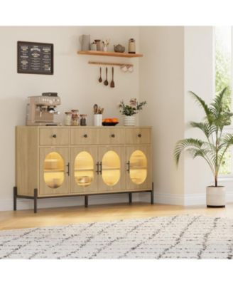 62" Modern Sideboard Buffet Cabinet – Large Storage Console Table with Adjustable Shelves and 3 Drawers and 3 Glass Doors for Dining Room