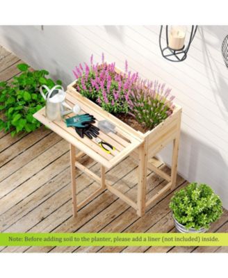 Wooden Raised Garden Bed with Legs and Foldable Side Table