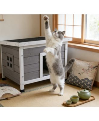 Waterproof Cat House Outdoor Indoor Feral Kitty Shelter with Asphalt Roof for Small Pets