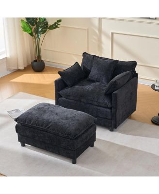 39.4 Inch Modern Accent Chair with Ottoman Chenille Upholstered Club Chair Living Room Reading Chair