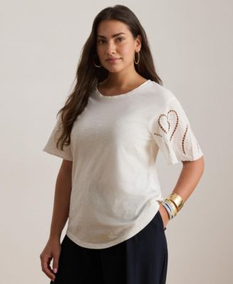 Plus Size Eyelet Cotton Jersey & Broadcloth Top
