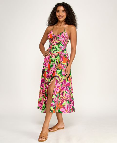 Женское платье KATIA RAE Juniors' Printed Halter Midi, цвет: Чёрный / Разноцветный