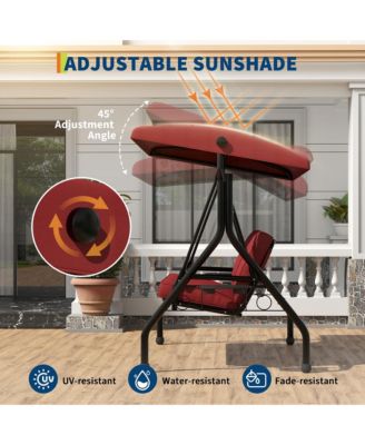 3-Seater Outdoor Swing with Adjustable Canopy, Thick Cushions, Cup Holders, Weather-Resistant Steel Frame, Patio Bench for Garden