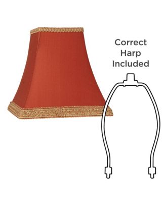 Set of 2 Square Lamp Shades Rust Small 5" Top x 9" Bottom x 10" High Spider with Replacement Harp and Finial Fitting