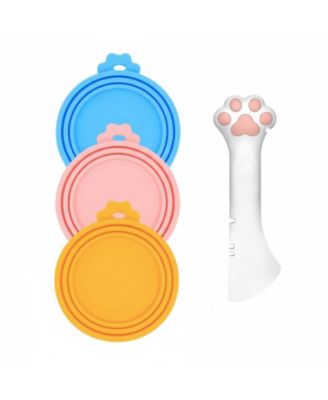 3 Pet Food Can Lids and 1 Spoon Silicone Universal Airtight Reusable Pet Can Opener Spatula