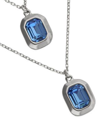 18k Gold and Sterling Silver Plated Long with Blue Faceted Crystal Necklace