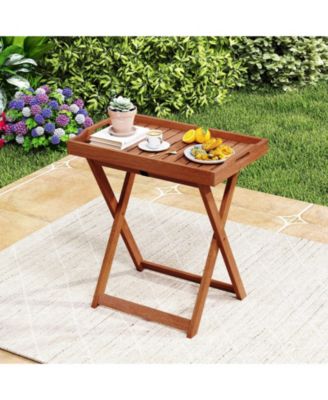 Folding Outdoor Tray Table with Removable Serving Top, 24.5 x 19.5 x 27 in