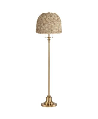 Dyna 58"H Antique Brass and Woven Rattan Shade 2-Light Floor Lamp