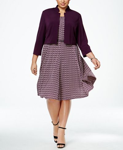 Jessica Howard Plus Size Belted Fit & Flare Dress and Jacket