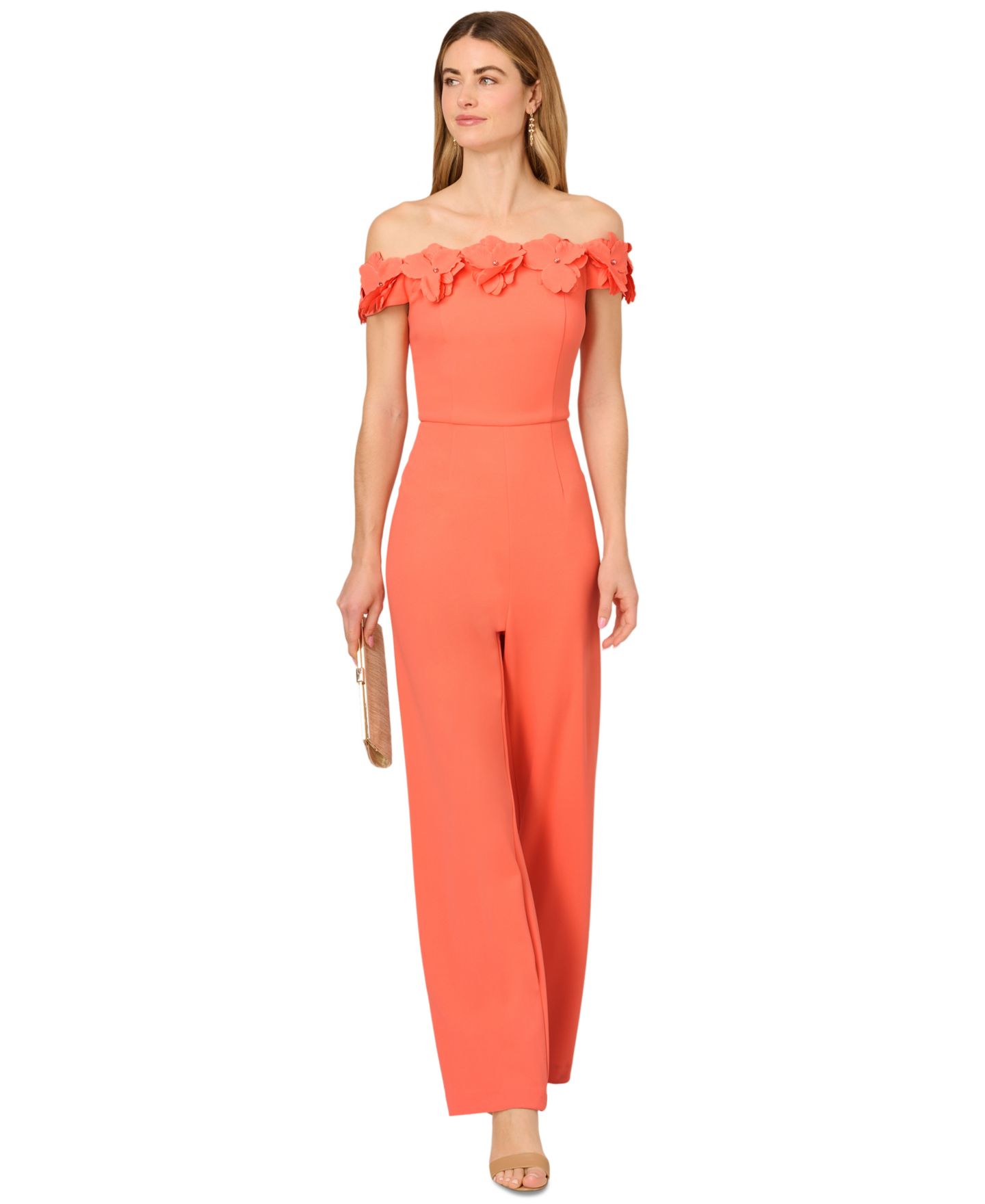 Женский комбинезон Adrianna Papell Off Shoulder Jumpsuit, цвет: Коралловый — фото 2