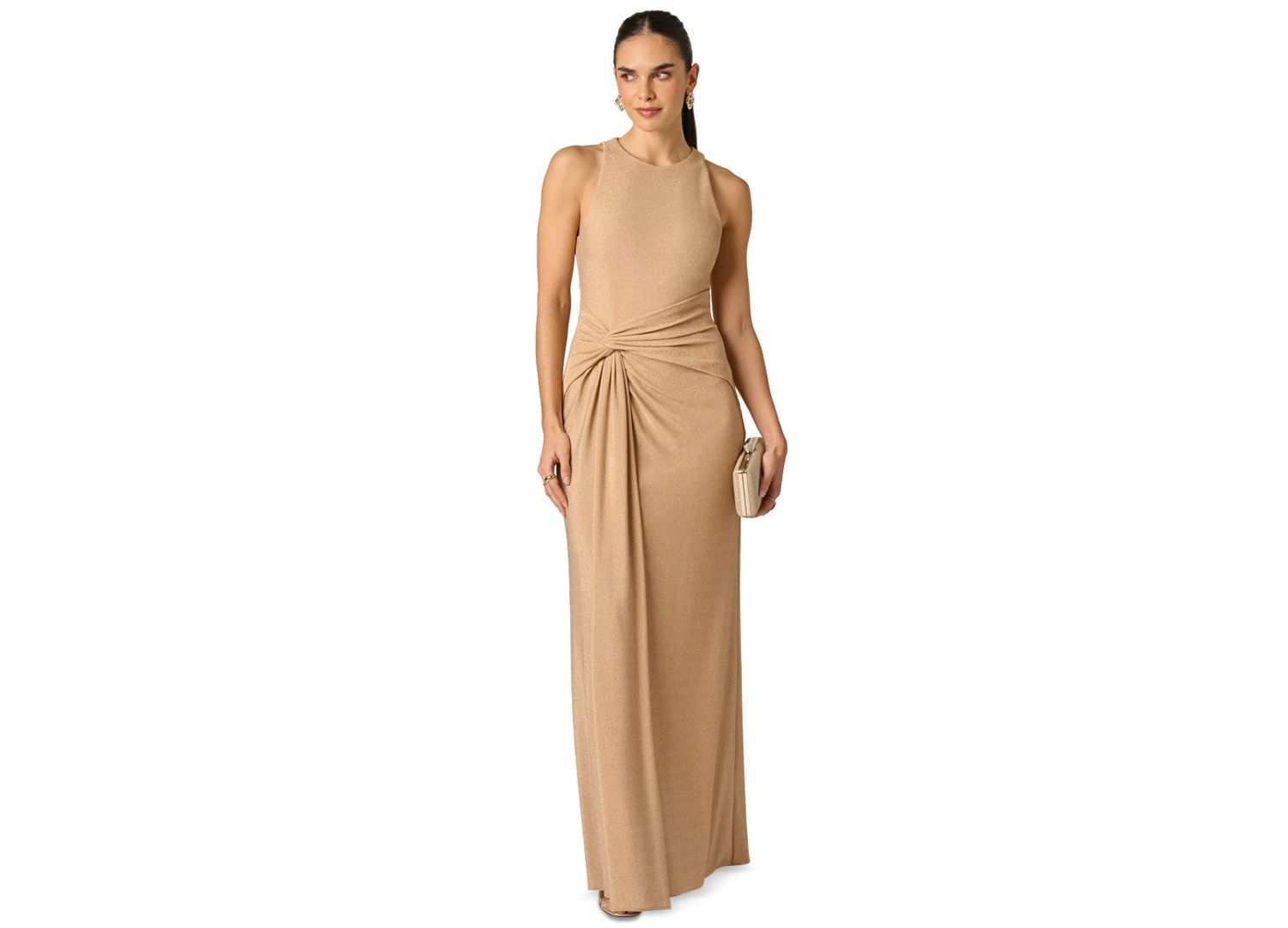 Women's Metallic Stretch Knit Draped Gown