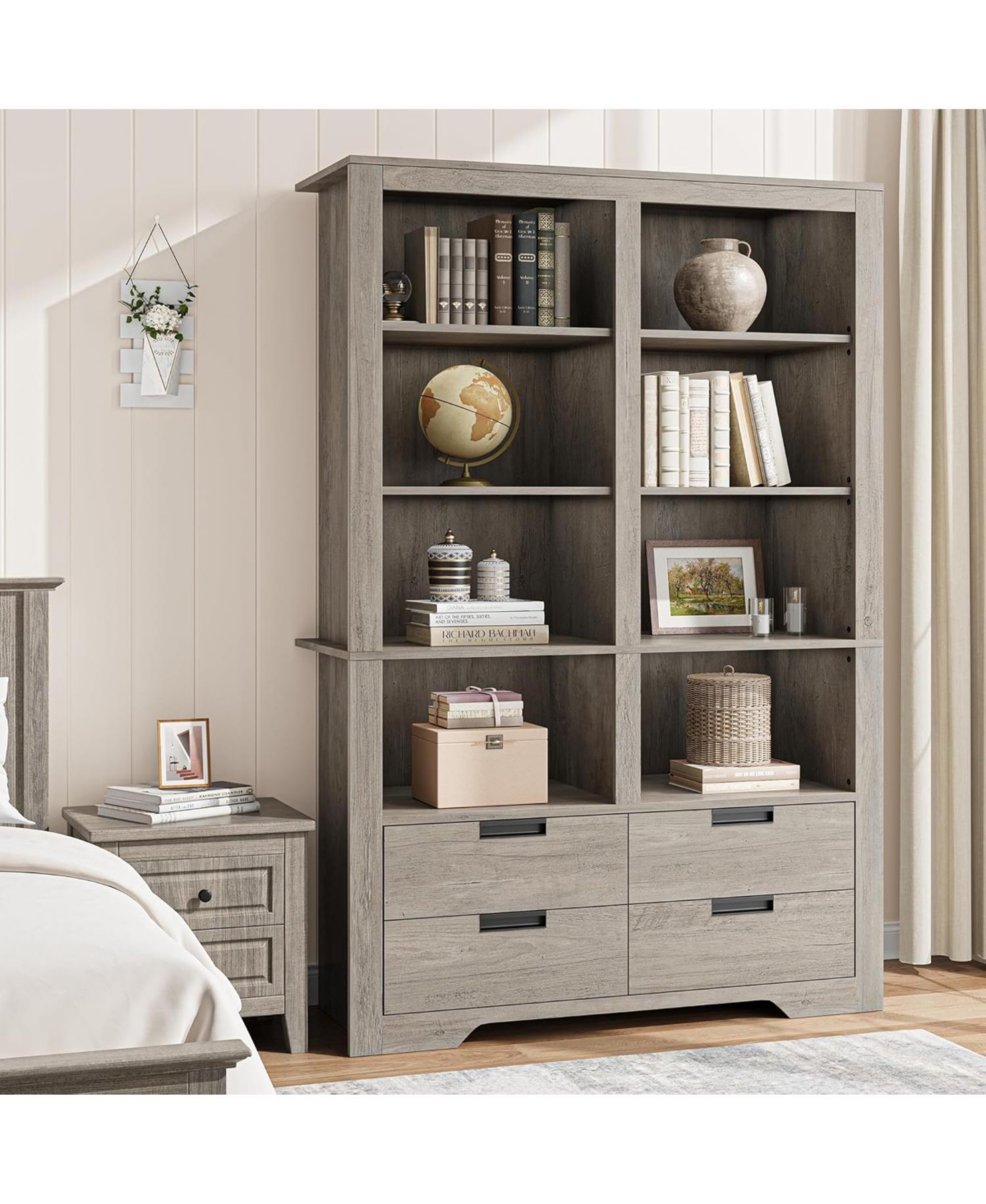 gaomon Farmhouse Bookcase with Storage Drawers, 72 Inch Tall Freestanding Bookshelf, Floor Standing Display Shelves for Living Room, Bedroom
