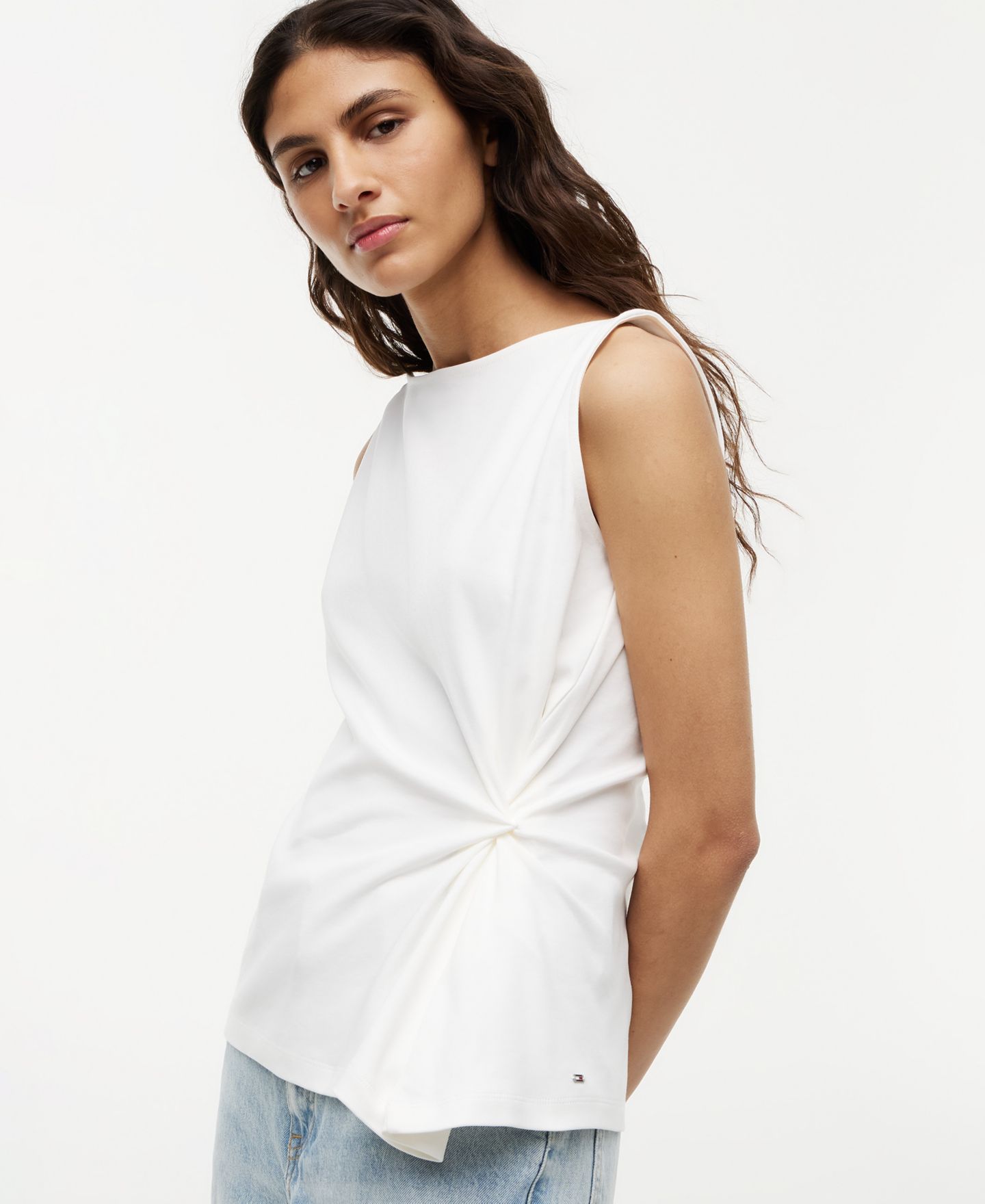 Женский топ Tommy Hilfiger Interlock Knot Sleeveless Cotton Top, цвет: Экрю — фото 3
