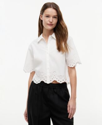 Women's Broderie Short-Sleeve Cotton Shirt