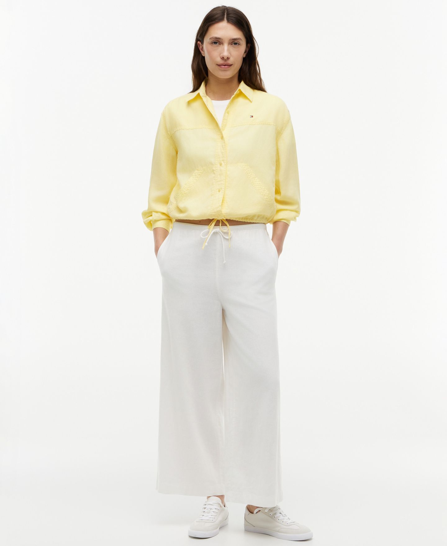 Женская рубашка Tommy Hilfiger Collared Long-Sleeve Shirt, цвет: Citronella — фото 2