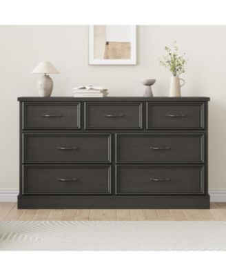 7 Drawer Dresser for Bedroom, 55'' Wide Wooden Dressers with Metal Handle