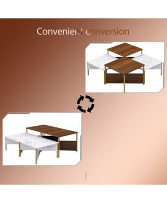 Modern Nesting Coffee Tables Set of 4 - Mid Century Modern Square Center Table, Free Adjustable Shape for Living Room