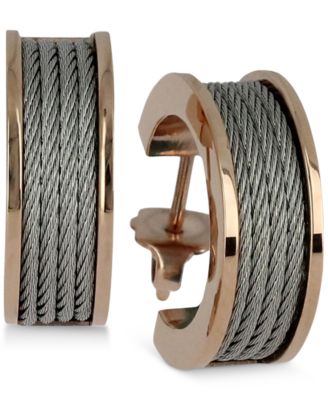 CHARRIOL - Women's Forever Silver-Tone and Rose Gold-Tone PVD Stainless Steel Cable Hoop Earrings 03-02-1139-0