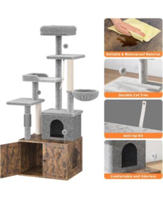 Cat Tree with Litter Box Enclosure, 2-in-1 Modern Cat Tower with Scratching Posts, Multiple Platform and Large Condo