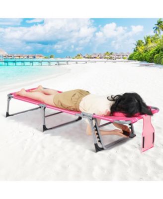 Adjustable Folding Beach Lounge Chair with Face Hole and Pillow