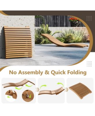Teak Wood Folding Patio Chaise Lounge with Slatted Seat
