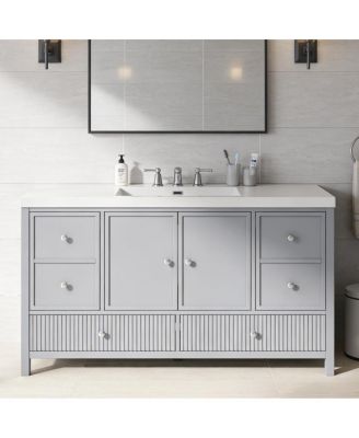 60 Inch Modern Bathroom Vanity with Countertop, Soft Close Drawers and Ample Storage, Freestanding Cabinet for Large Bathrooms