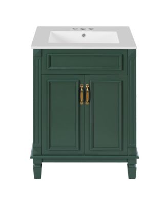 24 Inch Freestanding Bathroom Vanity with Ceramic Sink, Soft Close Storage, Solid Wood Cabinet for Small Spaces.