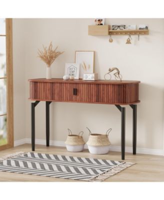 47" Modern Wooden Fluted Console Table with Sliding Door and Storage, Sofa Table for Living Room, Hallway and Entryway