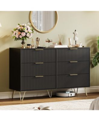 Fluted 6 Dresser Drawers for Bedroom, 47" Wood Storage Dresser and TV Stand with Metal Handles