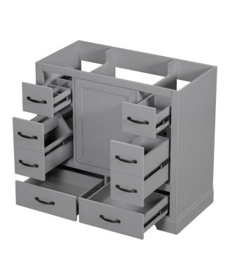 36 Inch Modern Bathroom Vanity Base without Sink, Solid Wood and MDF Cabinet, 6 Drawers and Adjustable Shelf, Freestanding Storage.