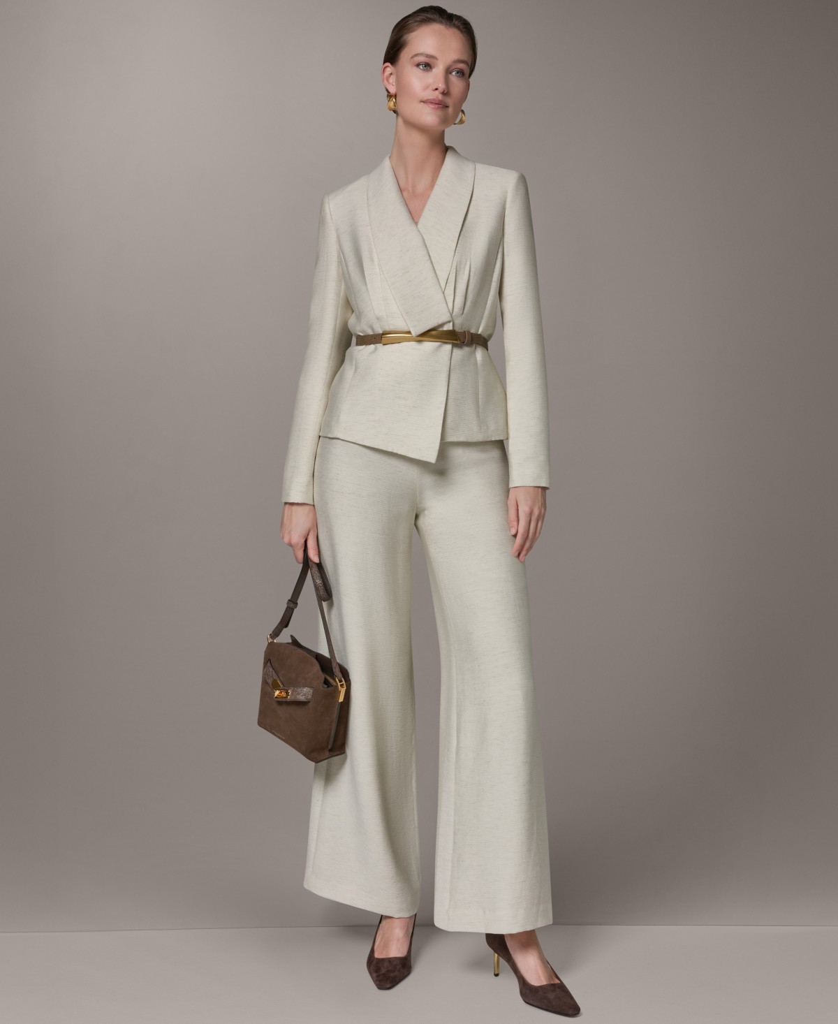 Женские Donna Karan New York Novelty Belted Jacket and Wide-Leg Pants — фото 1