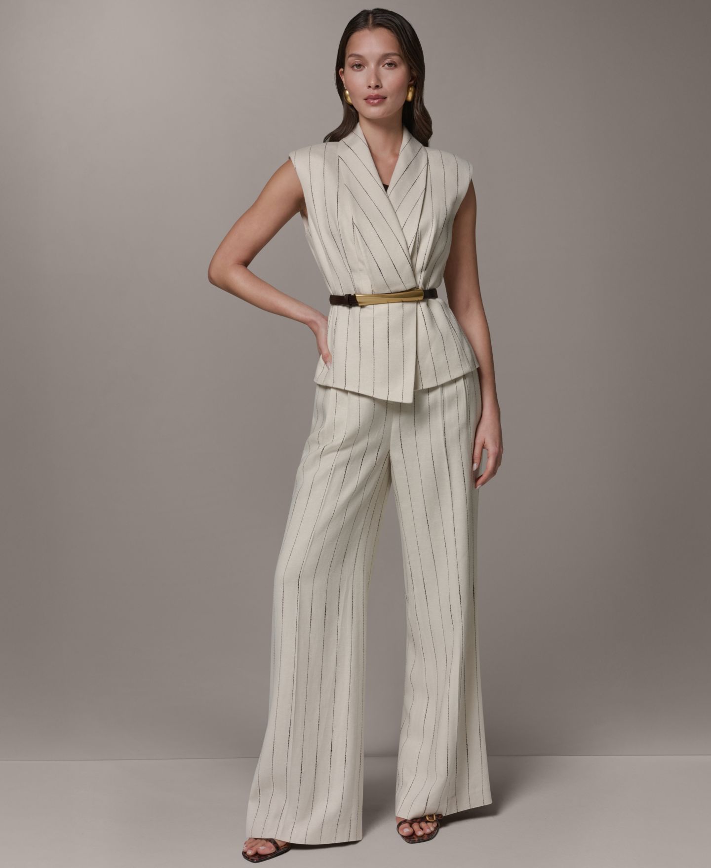 Женский жилет Donna Karan New York Belted Pinstripe Vest, Regular & Petite — фото 6