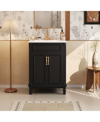 24 Inch Freestanding Bathroom Vanity with Ceramic Sink, Soft Close Storage, Solid Wood Cabinet for Small Spaces.