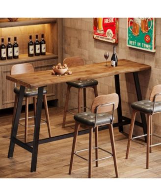 Solid Wood Bar Table, Counter Height Pub Table with Sturdy Metal Frame, Industrial Narrow Dining Counter Bar Units